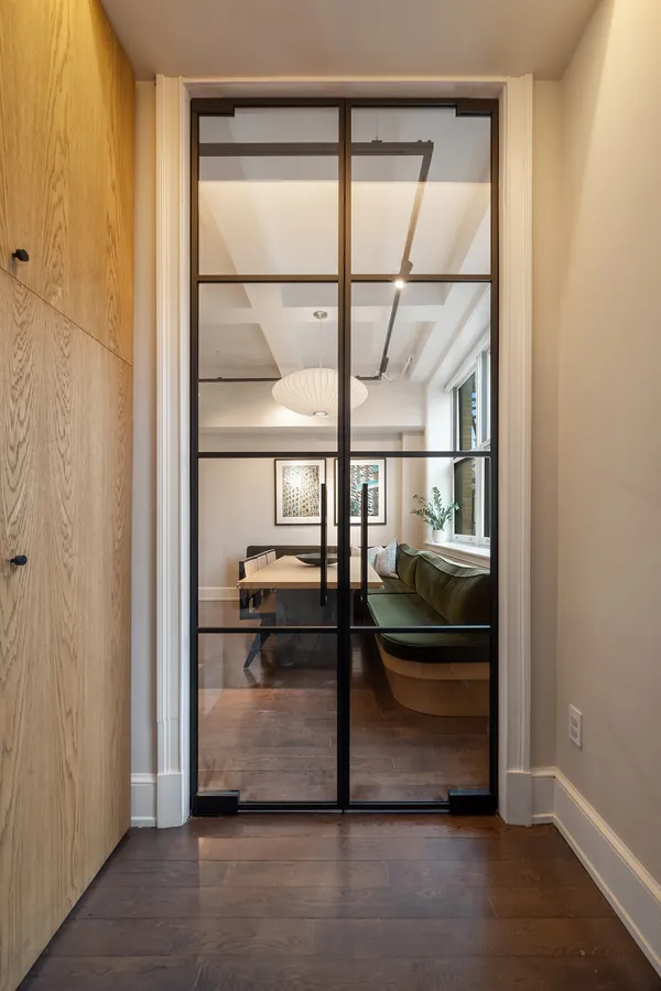 a living room with a large window