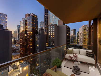 a building outdoor space with patio furniture