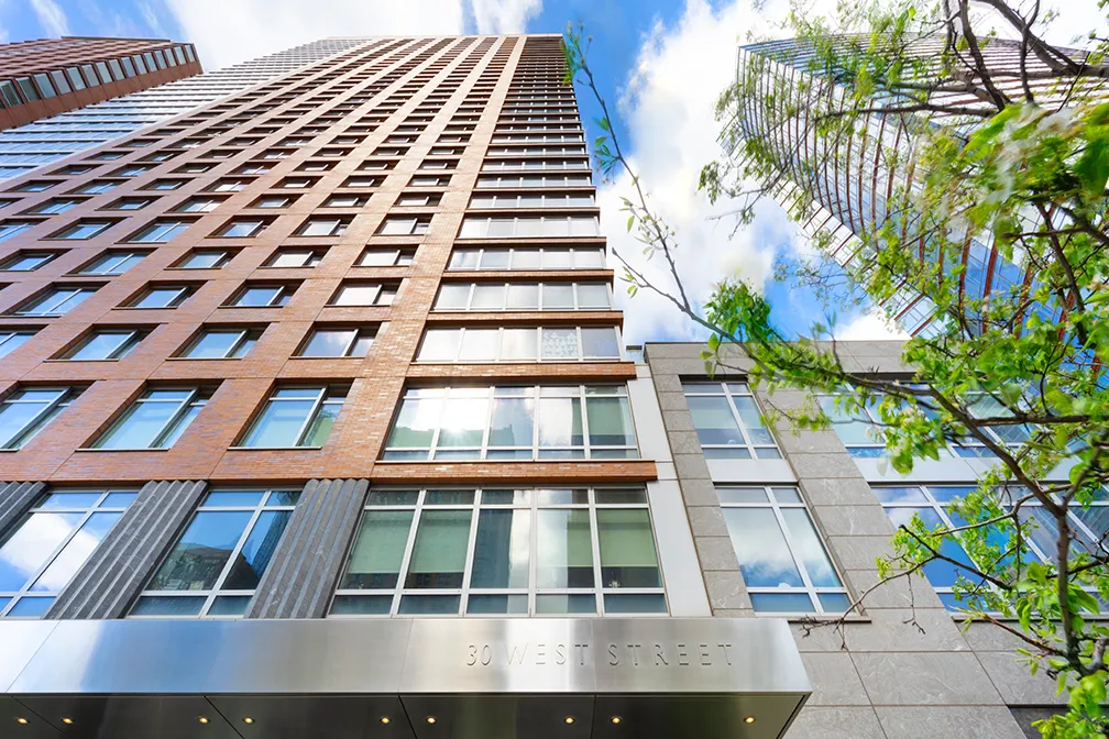 a front view of a multi story building