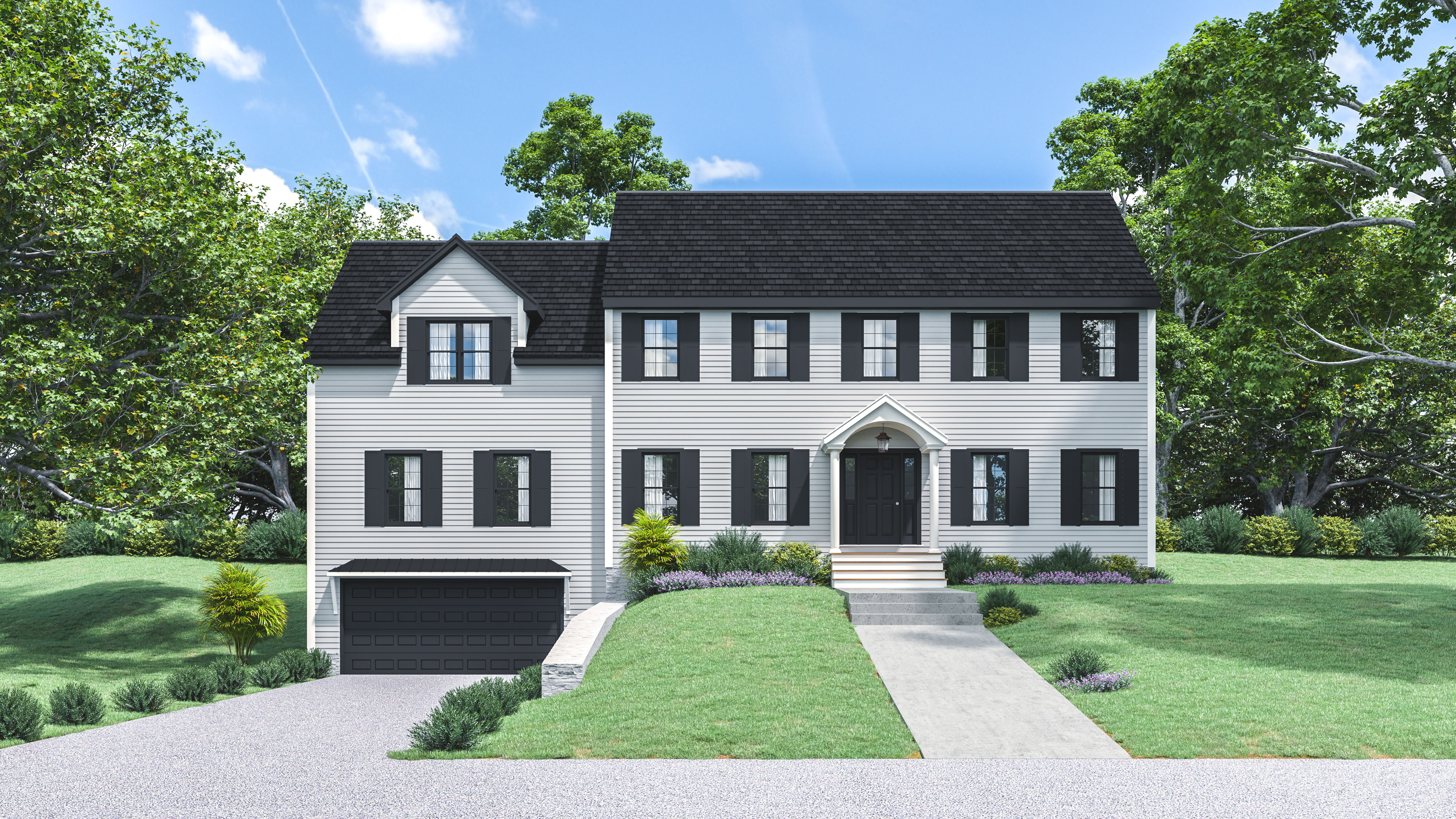 front view of a house with a yard