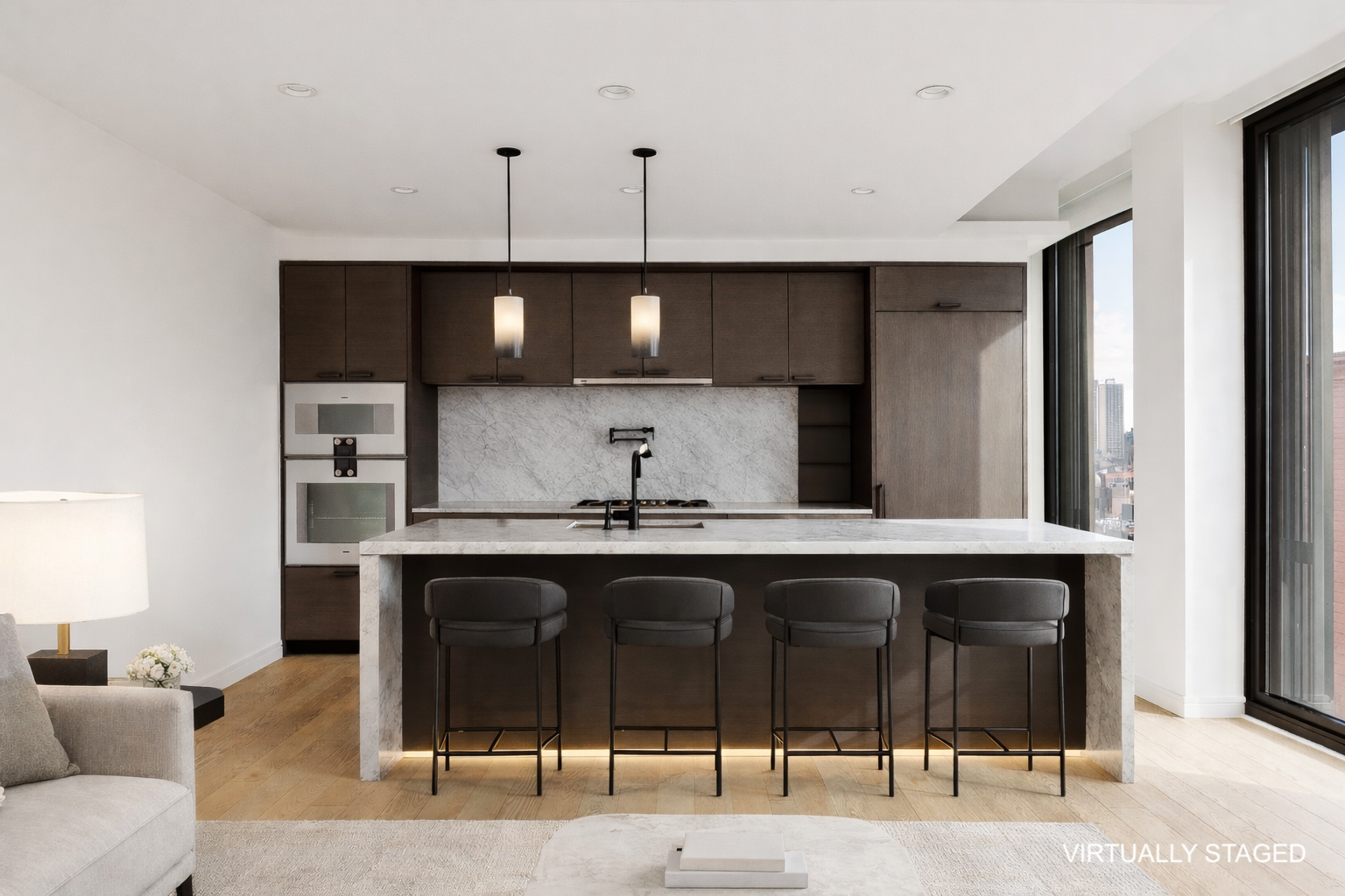 100 Barrow Street, Unit 11A Manhattan, NY 10014 - Photo 2 of 16 a kitchen with a sink cabinets and window