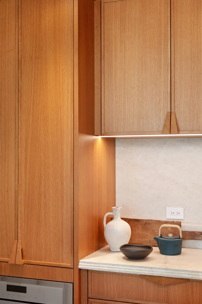 a view of wooden cabinets