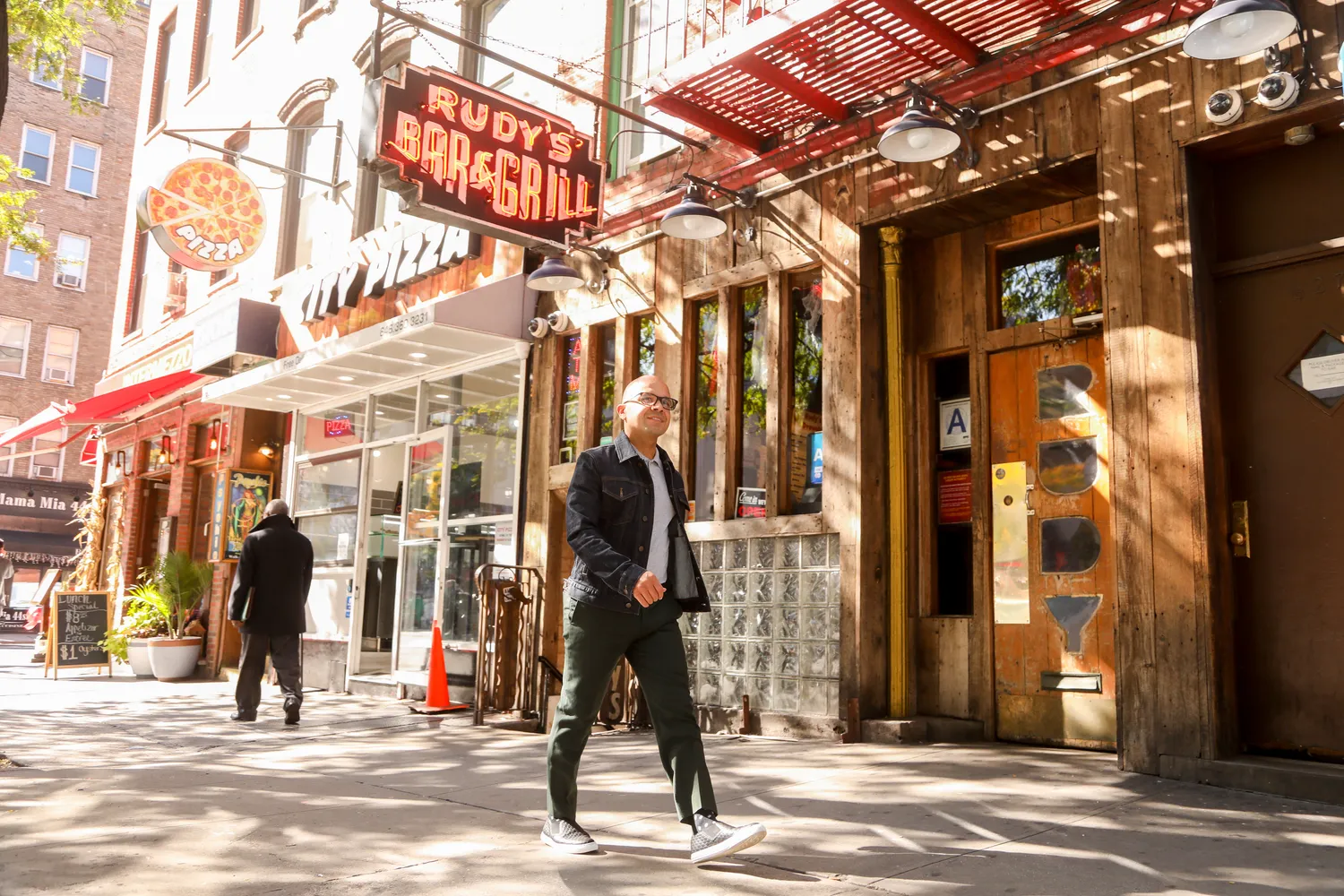a view of a building with a street