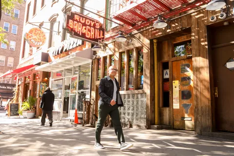 a view of a building with a street