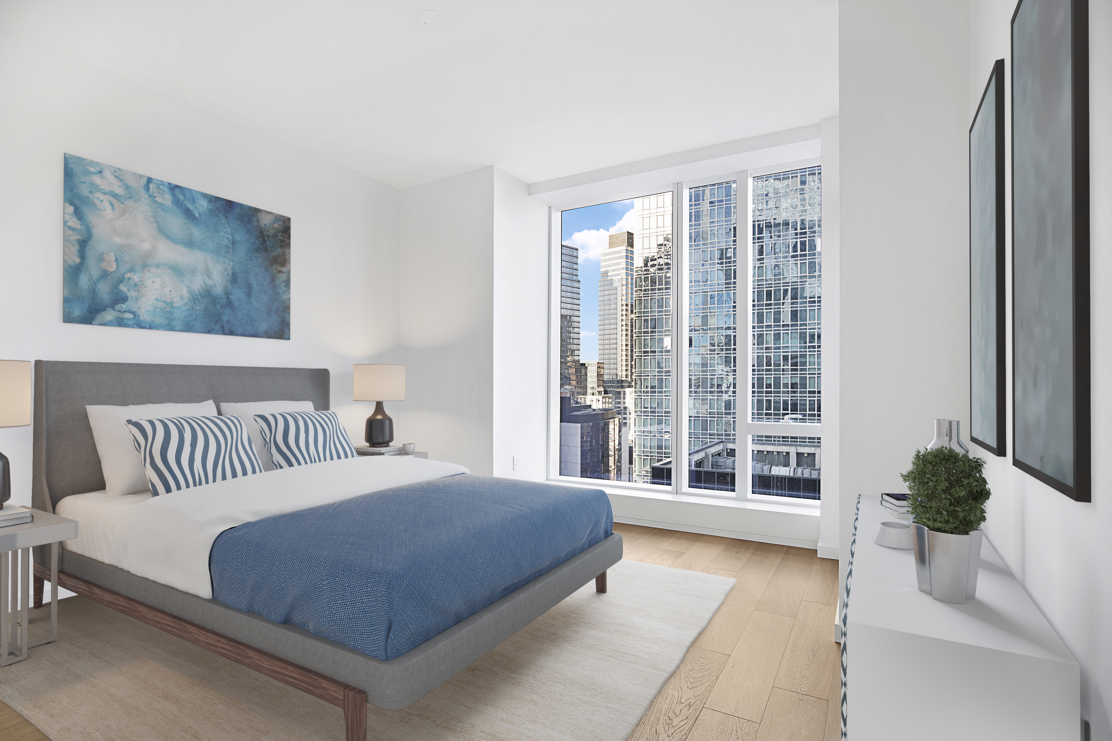 1 West End Avenue, Unit 16B Manhattan, NY 10023 - Photo 4 of 18 a bedroom with a large bed and a large window