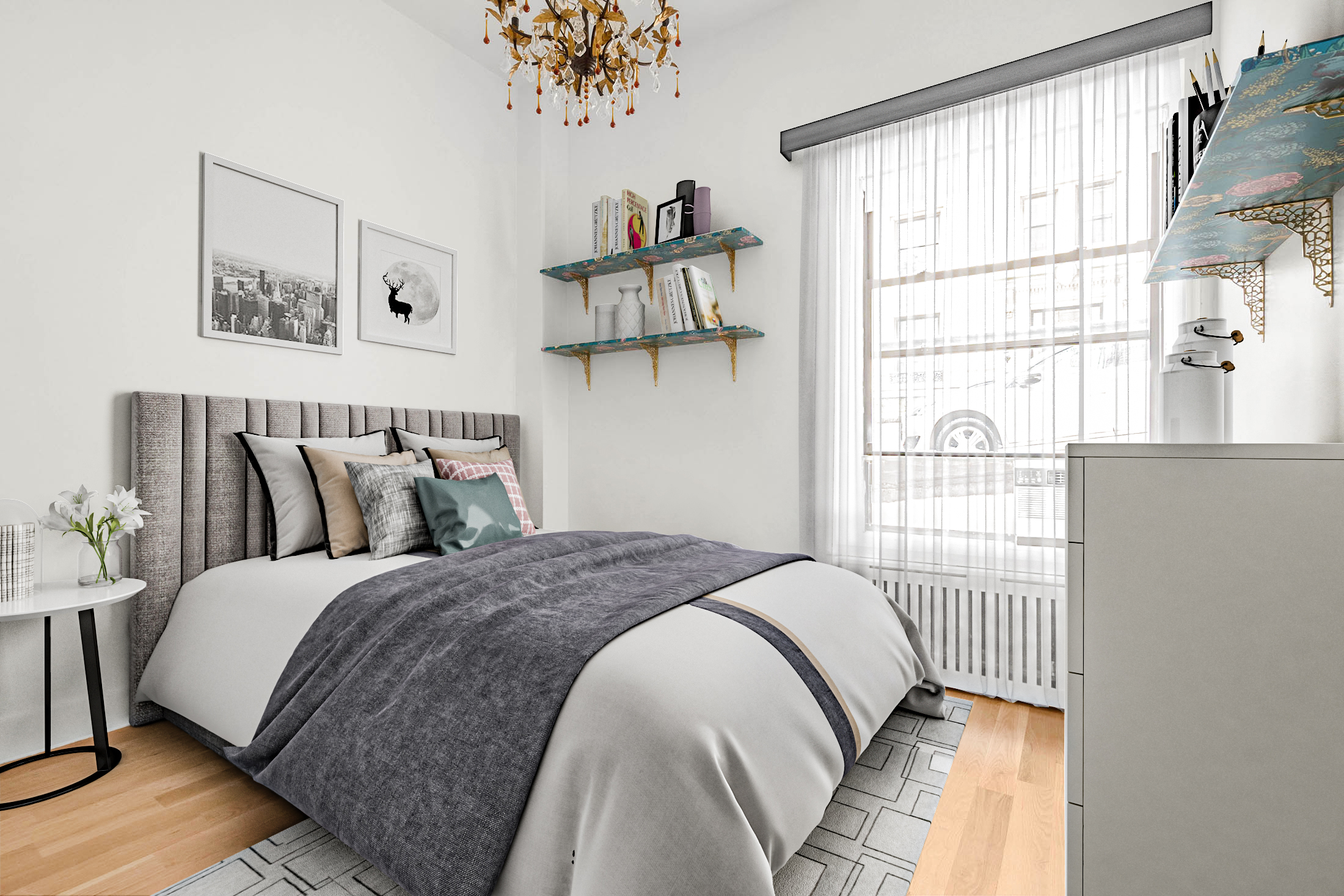 265 Riverside Drive, Unit 1C Manhattan, NY 10025 - Photo 9 of 10 a bed sitting in a bedroom next to a window