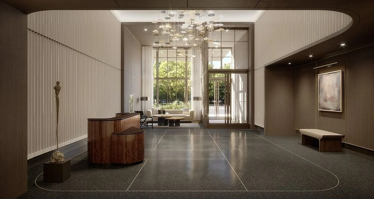 25 Park Row, Unit 11B Manhattan, NY 10038 - Photo 12 of 15 a living room with furniture and a chandelier