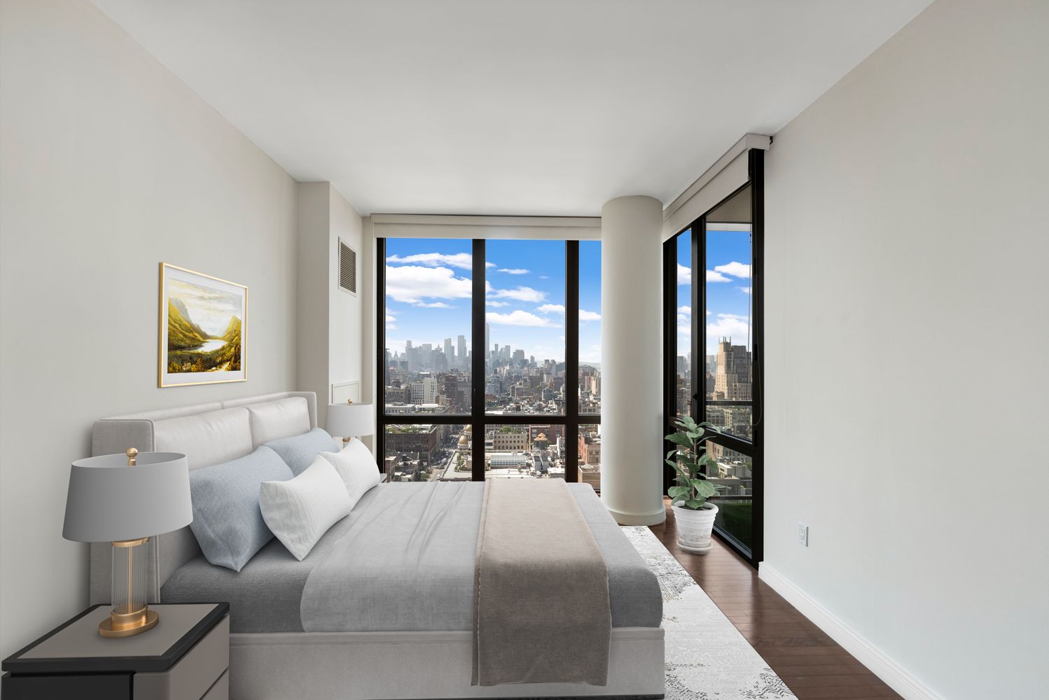 a bedroom with a bed and window