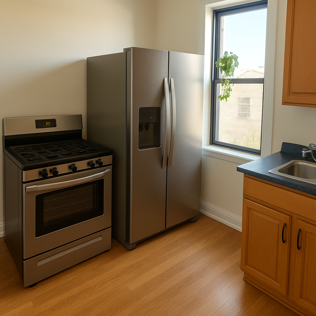 237 West 135th Street, Unit 5E Manhattan, NY 10030 - Photo 5 of 9 a kitchen with appliances cabinets and a window