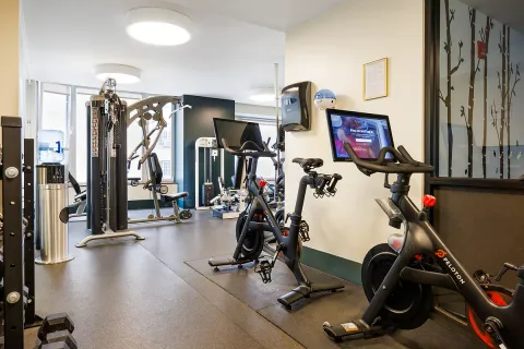 a view of a room with gym equipment