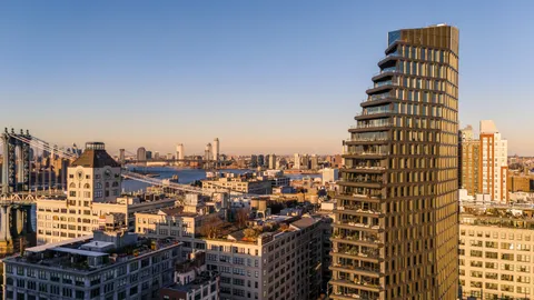 a city view with tall buildings