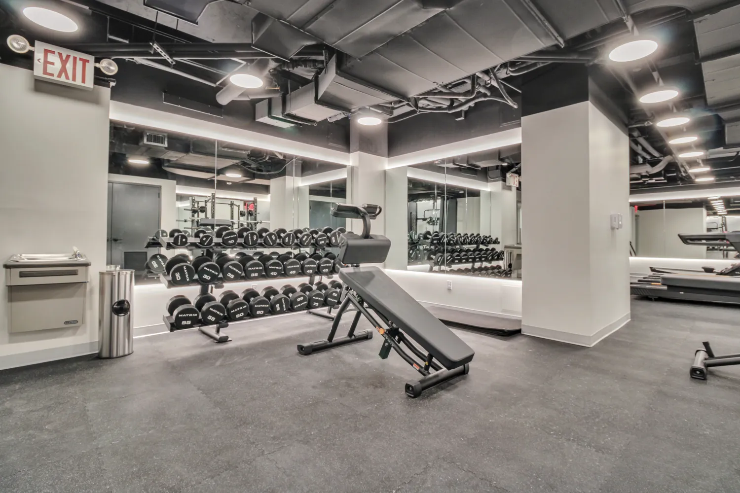 a view of a room with gym equipment