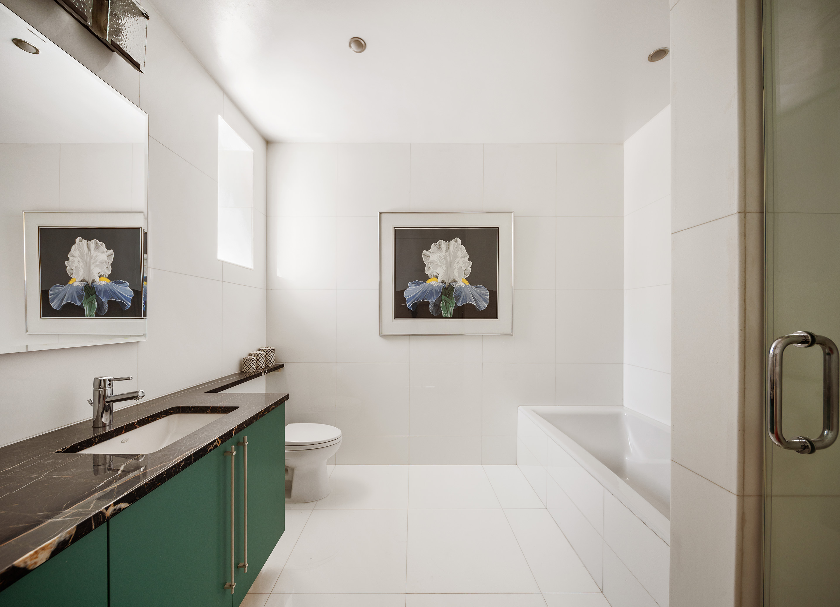 267 West 124th Street, Unit 4B Manhattan, NY 10027 - Photo 8 of 15 a bathroom with a granite countertop sink mirror and toilet