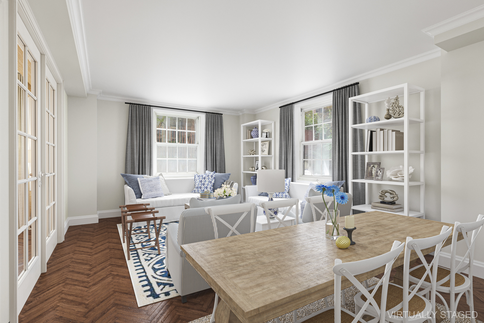 520 East 86th Street, Unit 2D Manhattan, NY 10028 - Photo 2 of 15 a dining room with furniture a rug and wooden floor