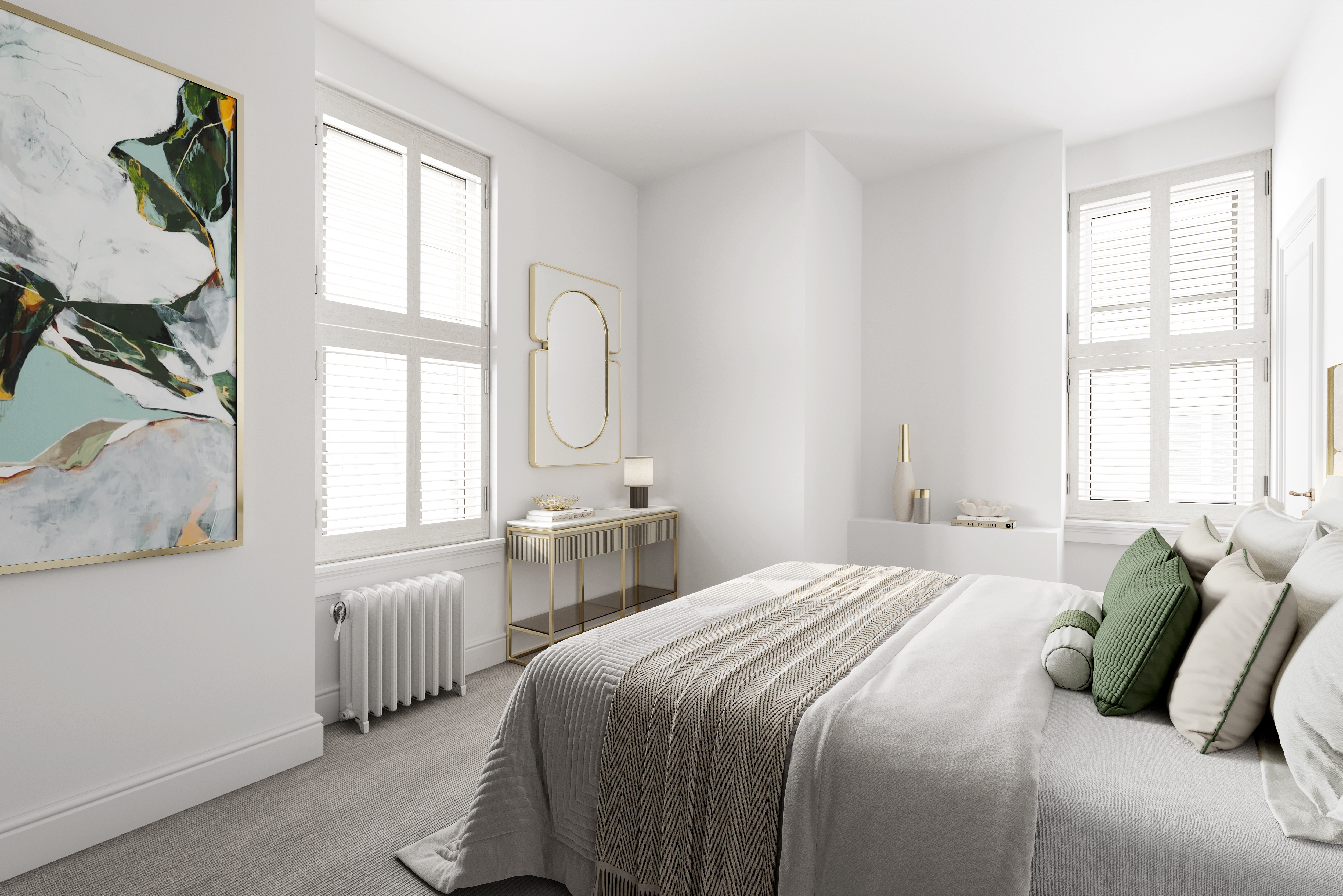 907 5th Avenue, Unit 4F Manhattan, NY 10021 - Photo 5 of 13 a bedroom with a bed a mirror and a large window