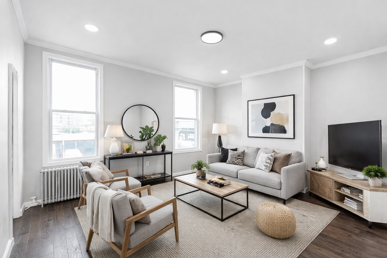 131 20th Street, Unit MULTI Brooklyn, NY 11232 - Photo 2 of 16 a living room with furniture a flat screen tv and a window