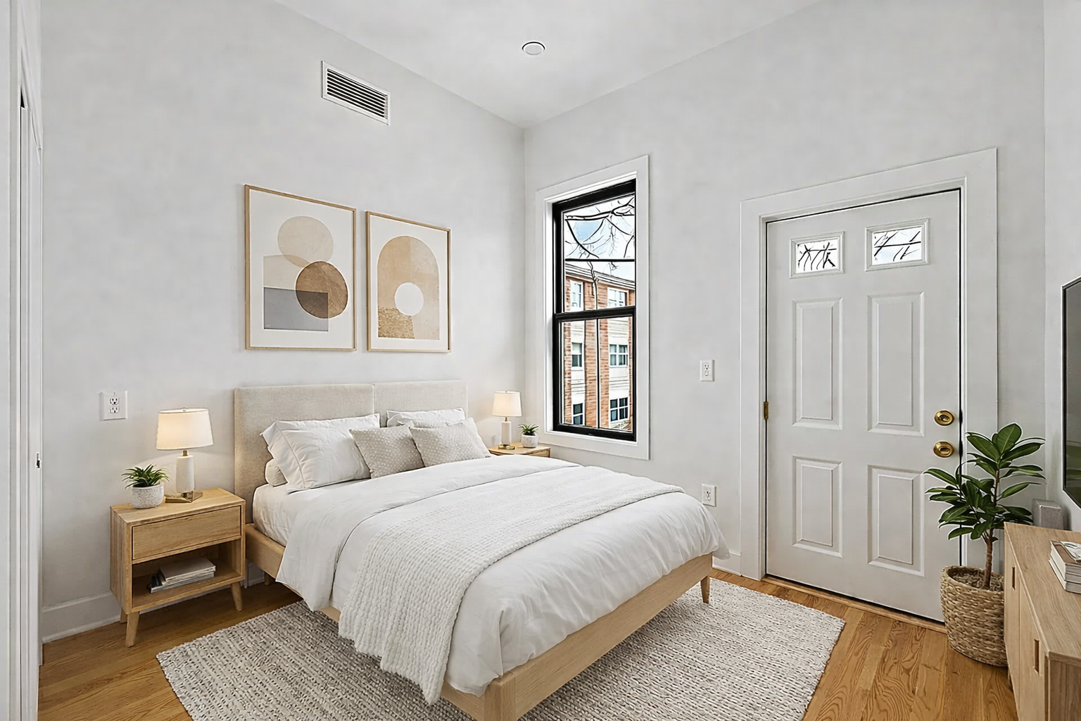 108 Eldert Street, Unit 2F Brooklyn, NY 11207 - Photo 5 of 8 a bedroom with a bed and a potted plant