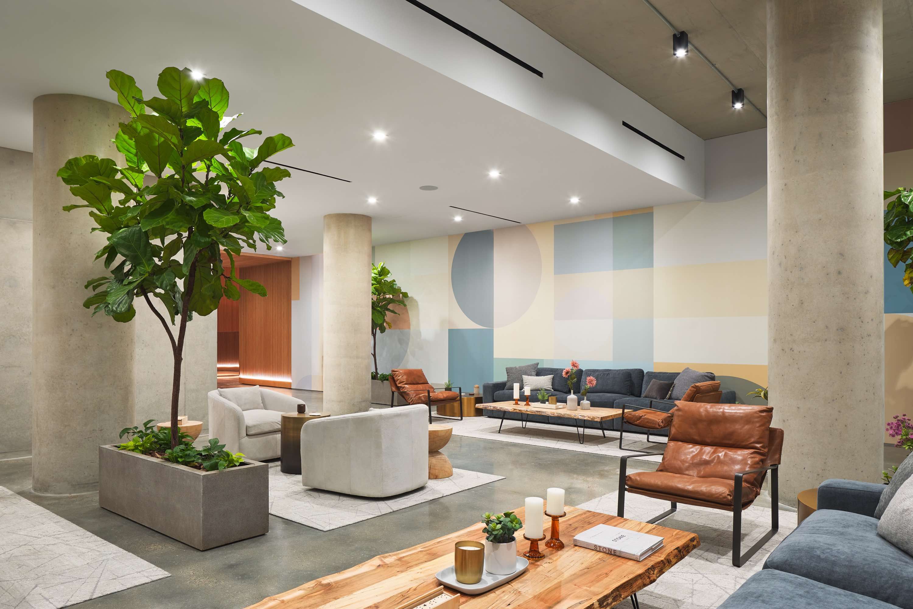 98 Front Street, Unit PH3G Brooklyn, NY 11201 - Photo 17 of 19 a living room with furniture and a potted plant