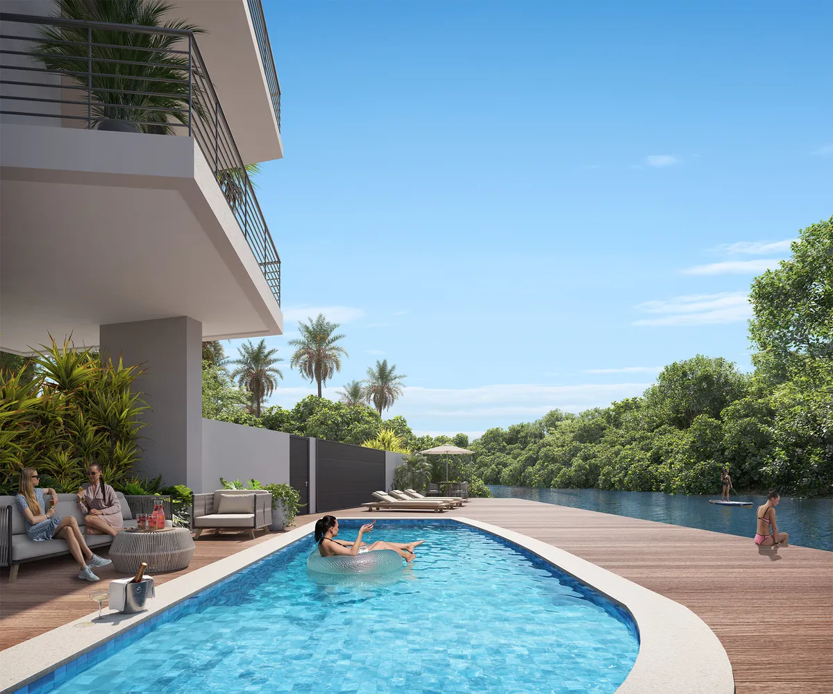 a view of a backyard with sitting area