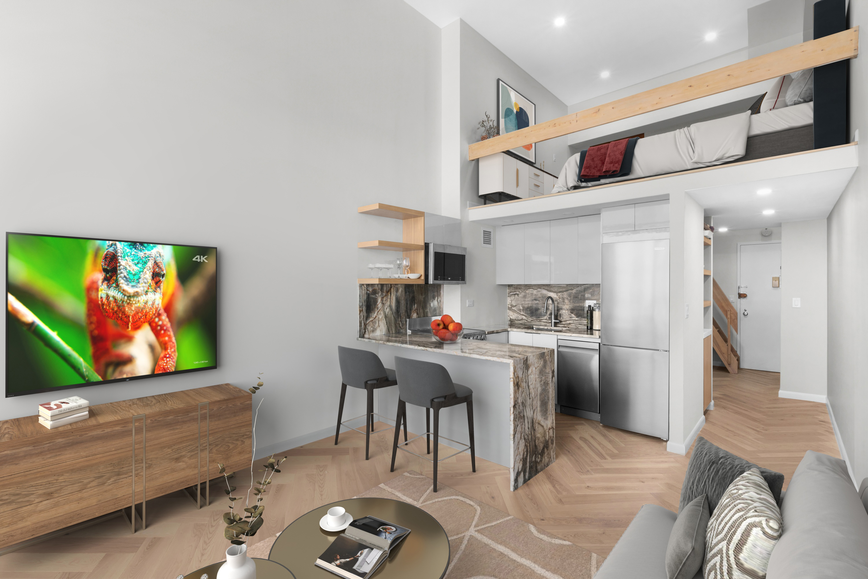 350 East 62nd Street, Unit 4Q Manhattan, NY 10065 - Photo 3 of 6 a living room with furniture and a flat screen tv