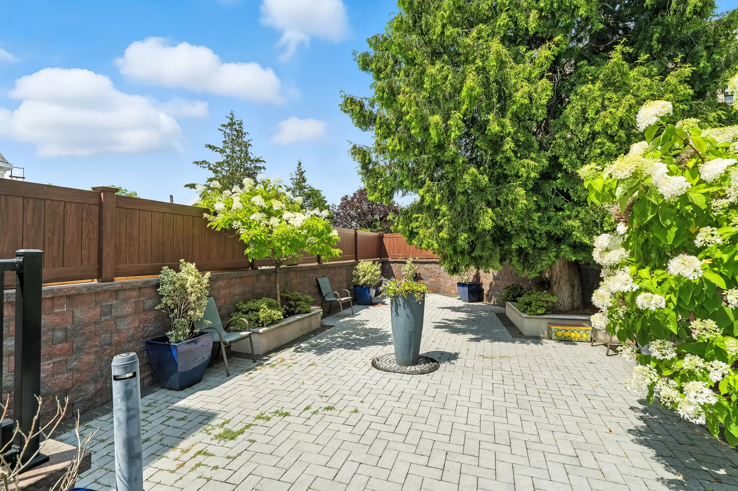 a outdoor view with a seating space