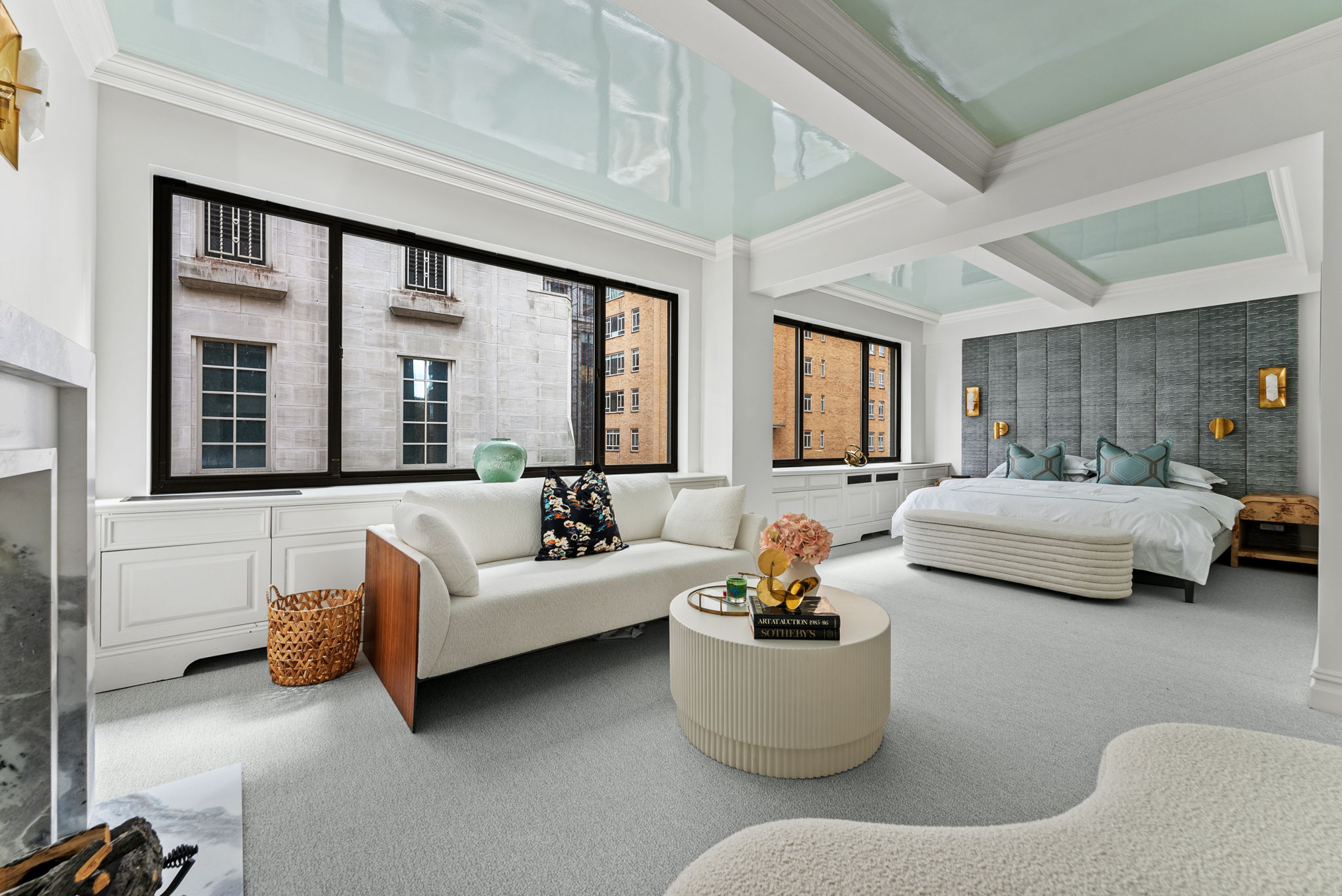 230 Central Park South, Unit 6DE Manhattan, NY 10019 - Photo 9 of 23 a bedroom with furniture and large windows