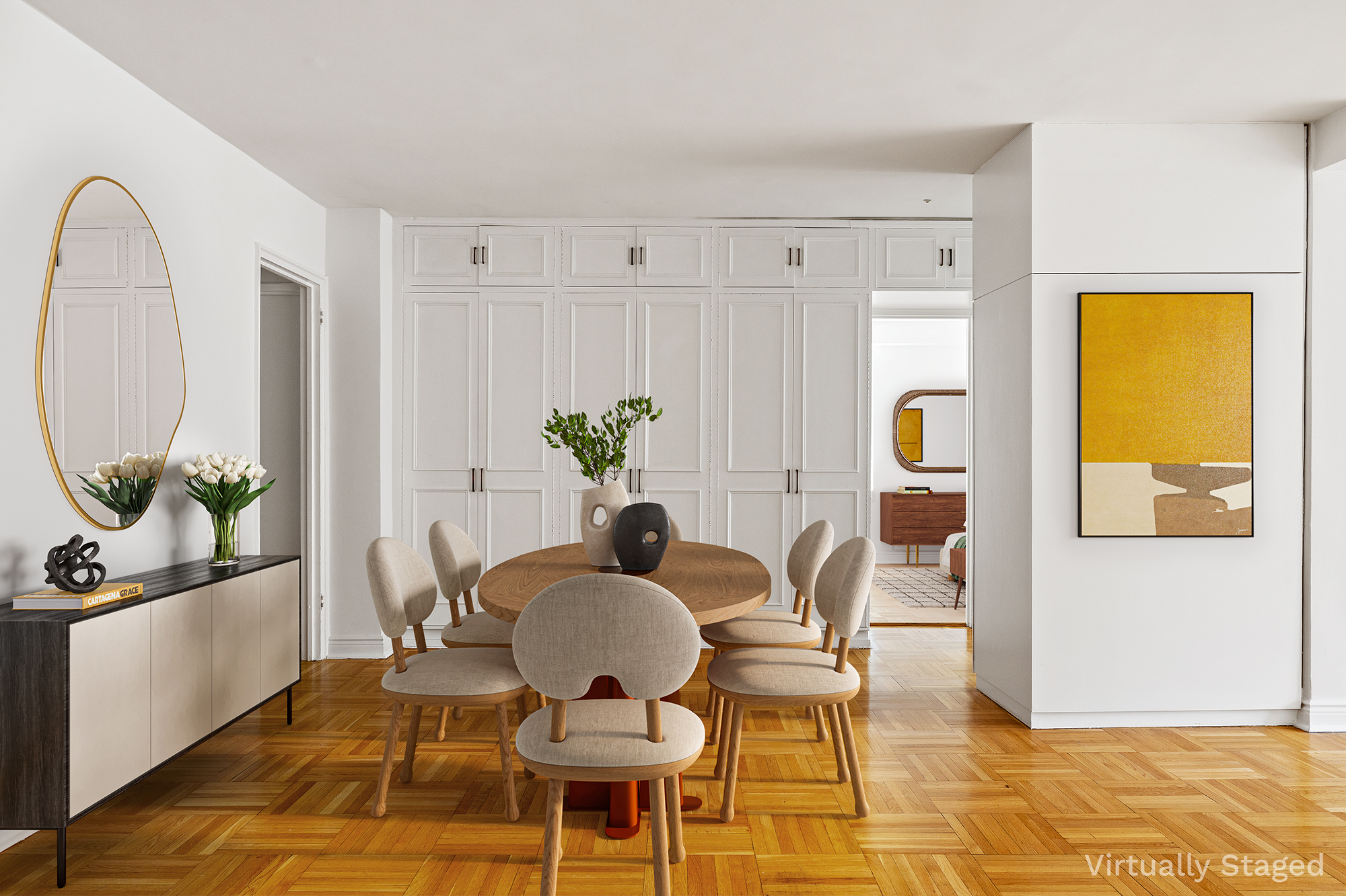 411 East 53rd Street, Unit 12D Manhattan, NY 10022 - Photo 5 of 15 a dining room with furniture a rug a potted plant and a chandelier