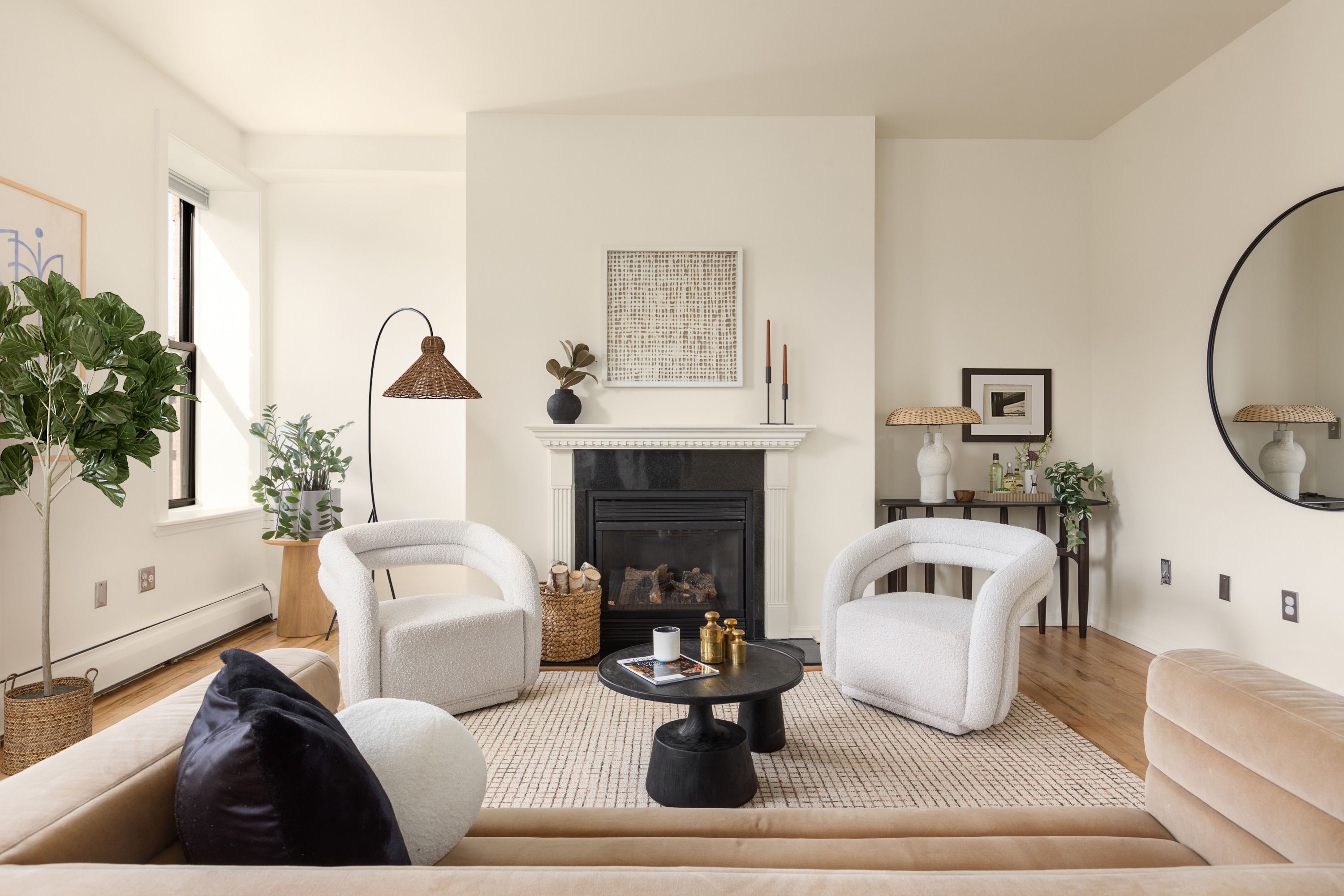 61 Lenox Avenue, Unit 5D Manhattan, NY 10026 - Photo 3 of 14 a living room with furniture and a fireplace