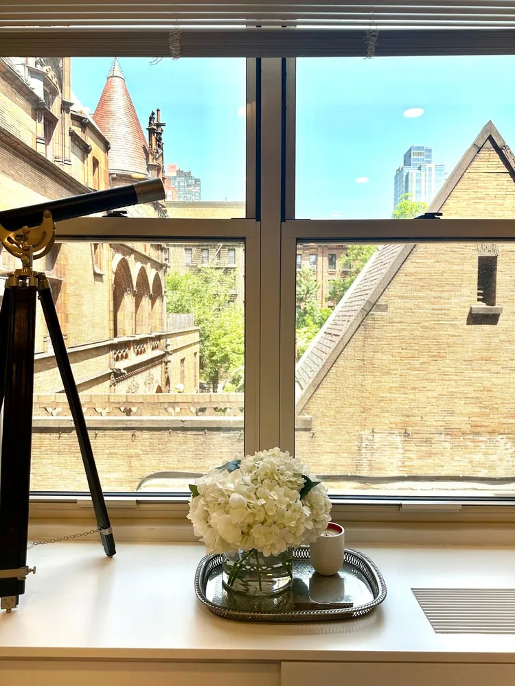 a dining room with a window