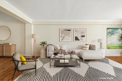 a bedroom with furniture and a rug