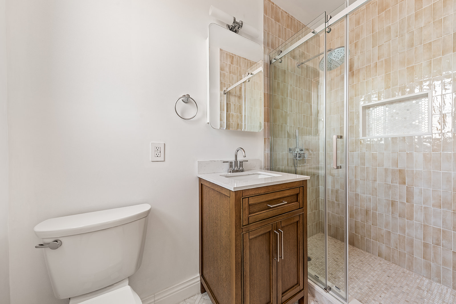 110-50 71st Road, Unit PHD Queens, NY 11375 - Photo 8 of 14 a bathroom with a granite countertop sink toilet and shower
