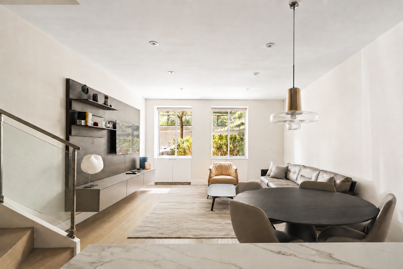 a living room with furniture and a window
