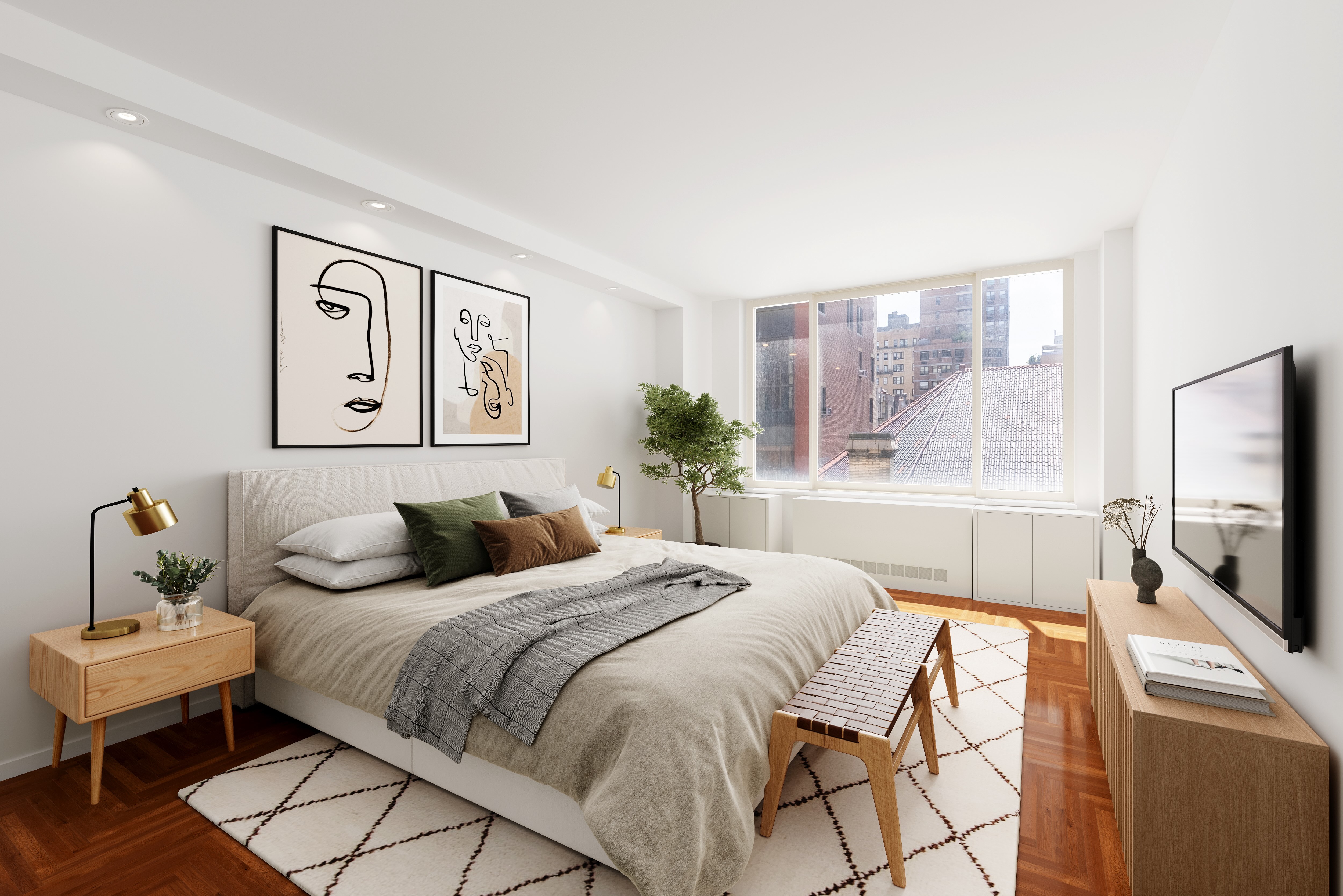 2373 Broadway, Unit 630 Manhattan, NY 10024 - Photo 7 of 17 a bedroom with a bed and a flat screen tv