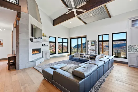 a workspace with wooden floor