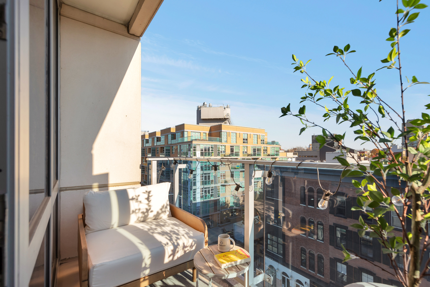 a balcony with city view