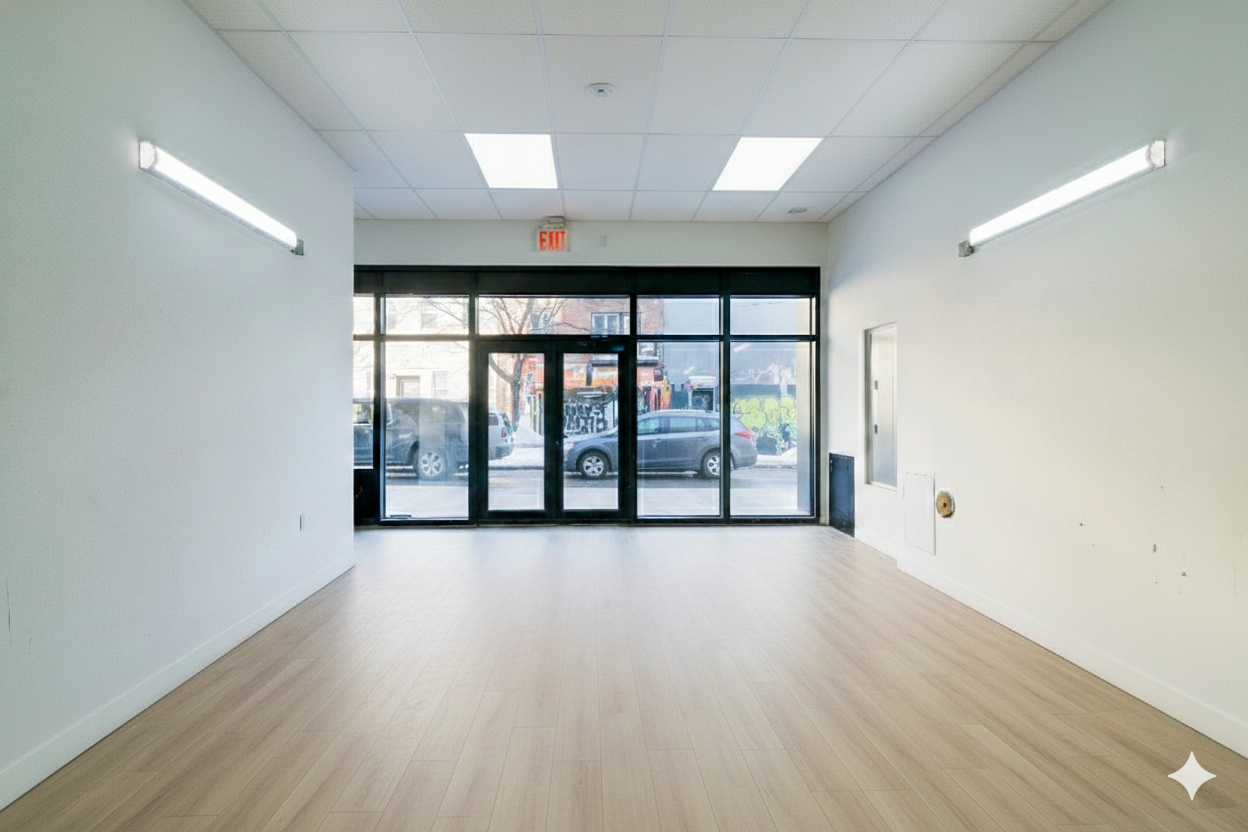 196 Stanhope Street, Unit RETAIL Brooklyn, NY 11237 - Photo 2 of 12 wooden floor in an empty room with a window