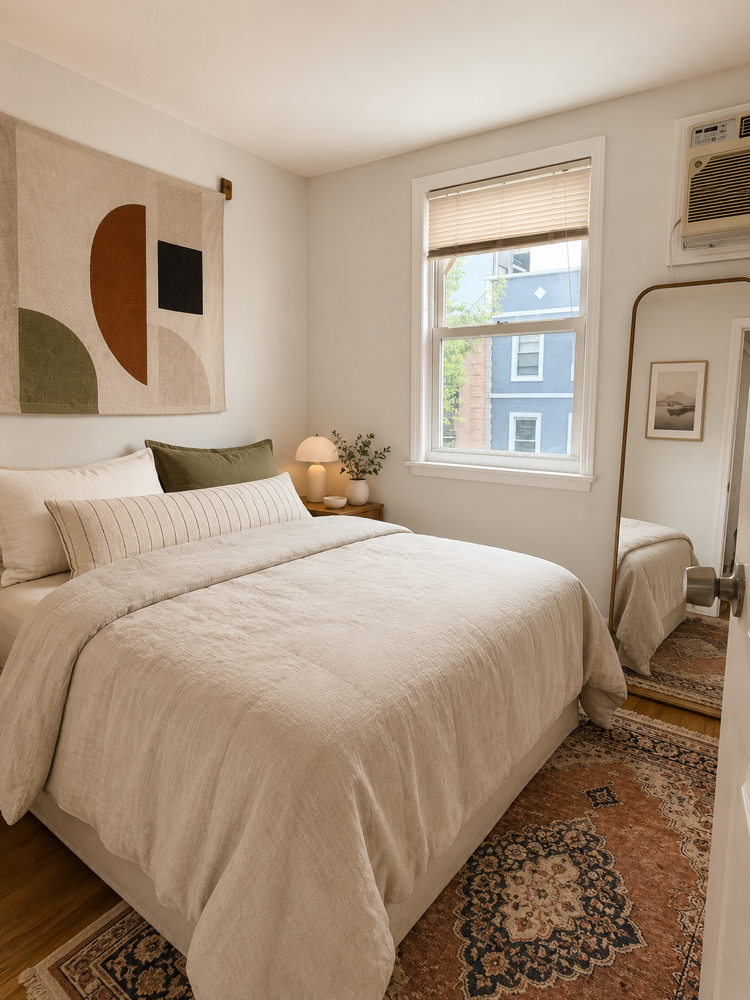 673 Metropolitan Avenue, Unit 2 Brooklyn, NY 11211 - Photo 8 of 12 a bedroom with a bed and a large mirror next to a window