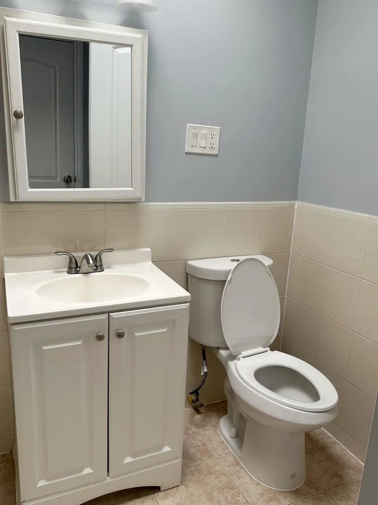 a white toilet sitting next to a bathroom sink