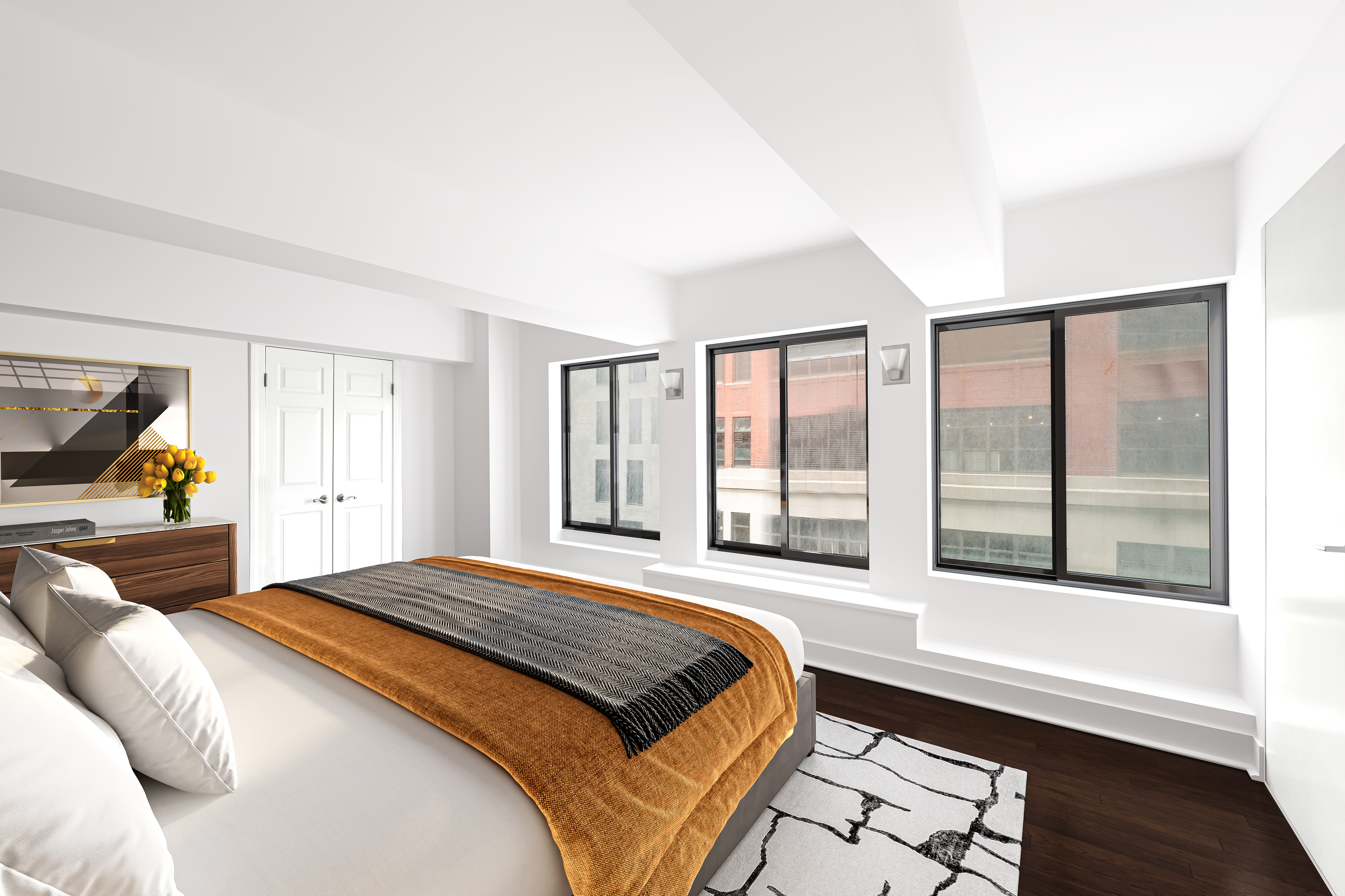 421 Hudson Street, Unit 325 Manhattan, NY 10014 - Photo 8 of 11 a bedroom with a large bed and a large window