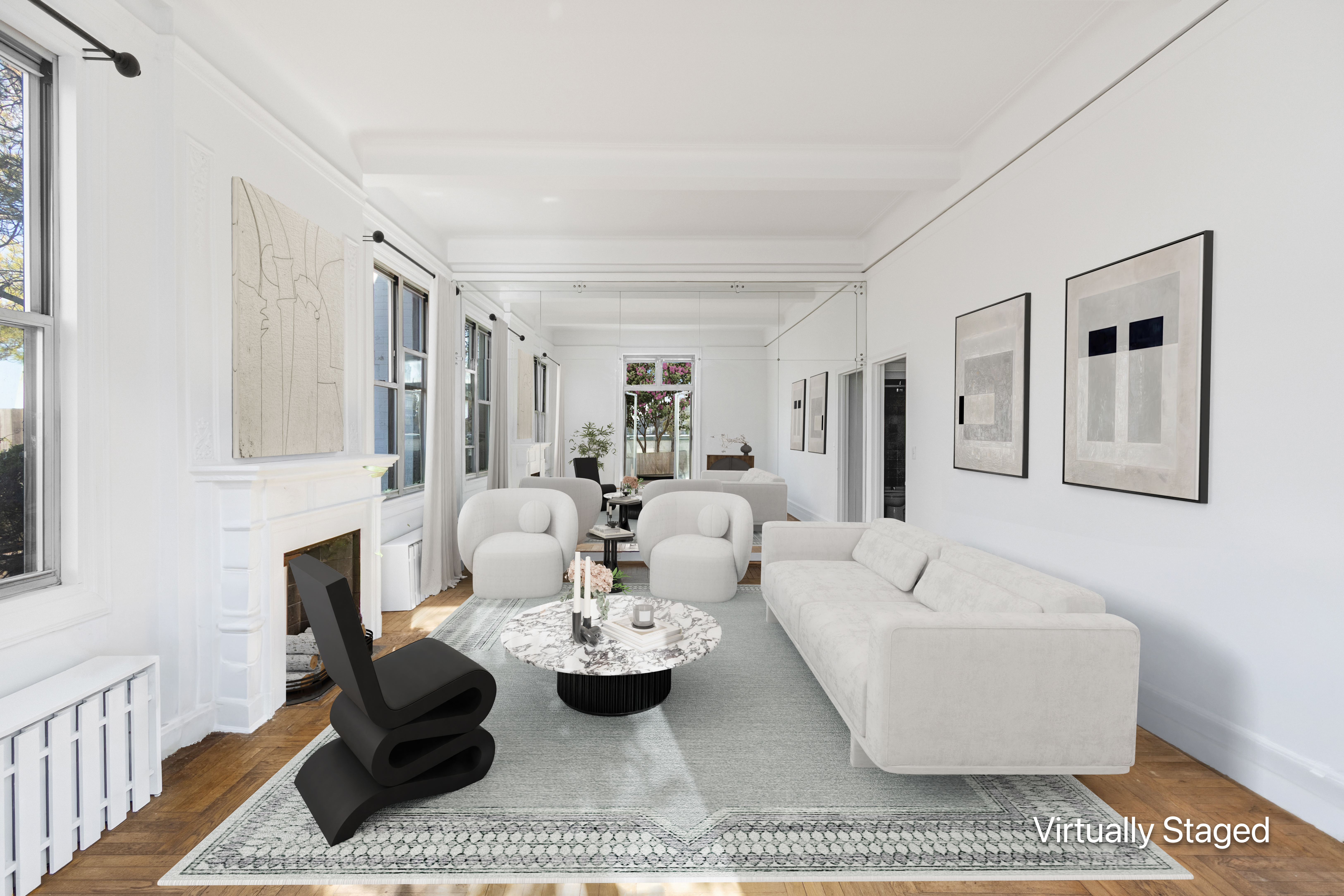 470 West End Avenue, Unit PH-G New York, NY 10024 - Photo 8 of 22 a living room with furniture a rug and a fireplace
