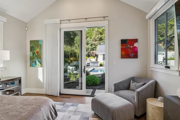 a bath tub sitting next to a window