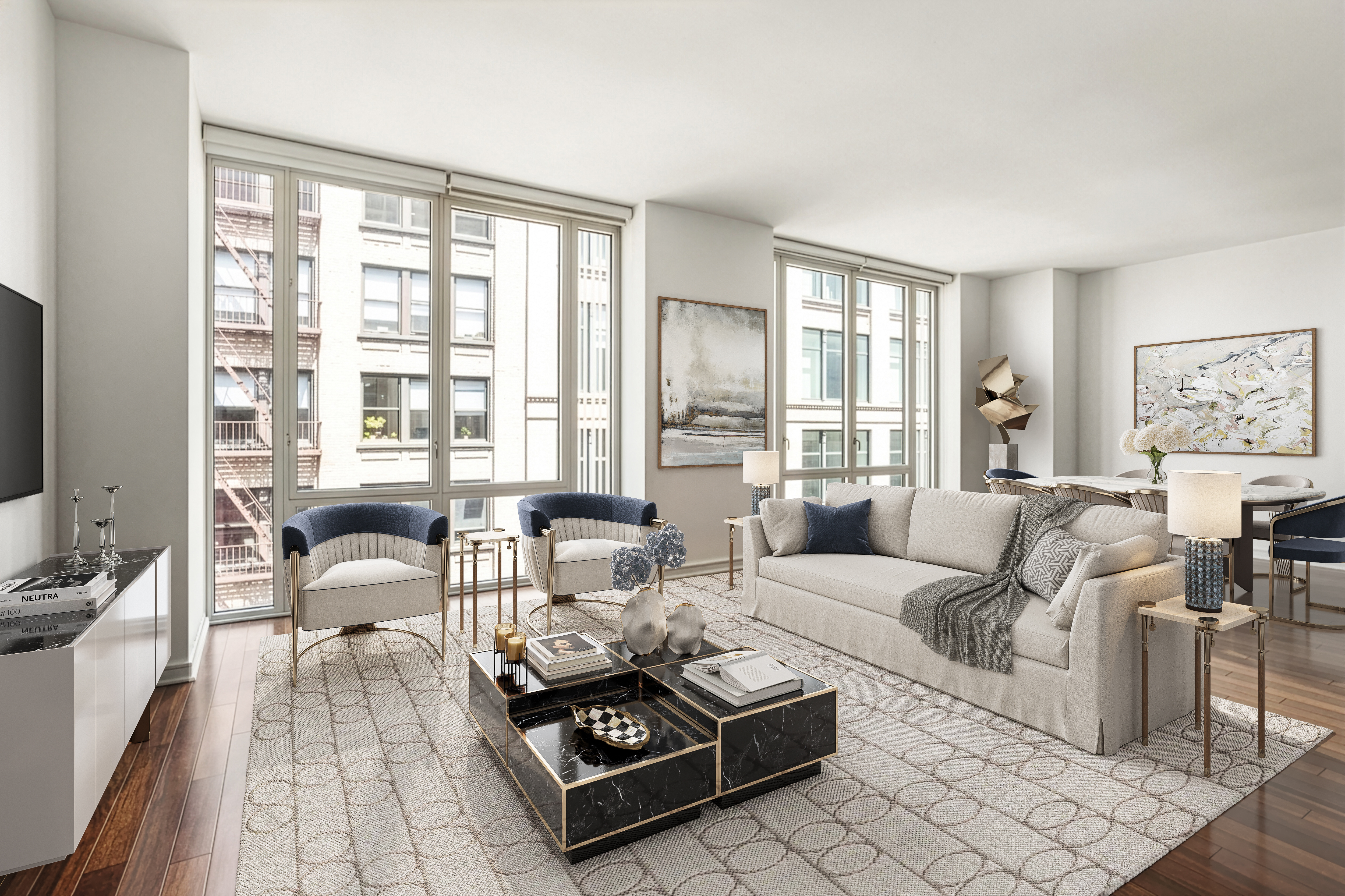 130 West 19th Street, Unit 7C Manhattan, NY 10011 - Photo 2 of 13 a living room with furniture and a large window