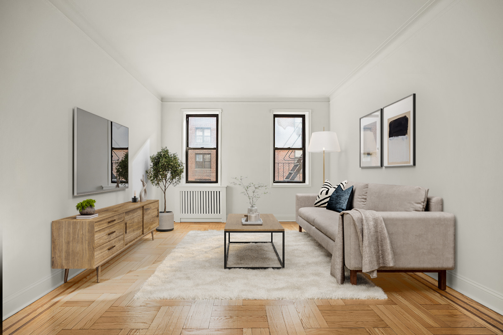 385 East 18th Street, Unit 4E Brooklyn, NY 11226 - Photo 1 of 7 a living room with furniture and a flat screen tv
