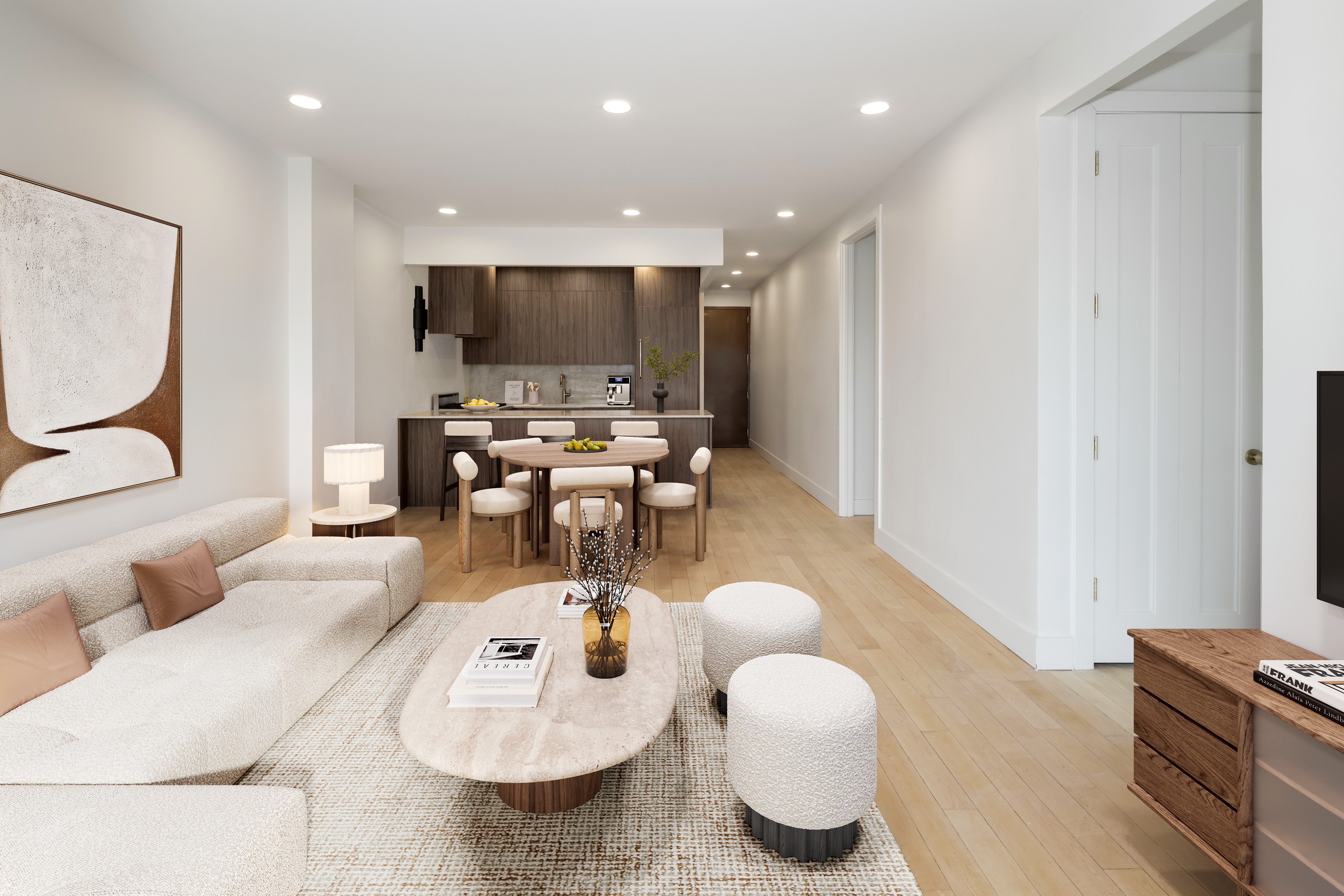 189 Bridge Street, Unit 9B Brooklyn, NY 11201 - Photo 2 of 11 a living room with furniture kitchen view and a large window
