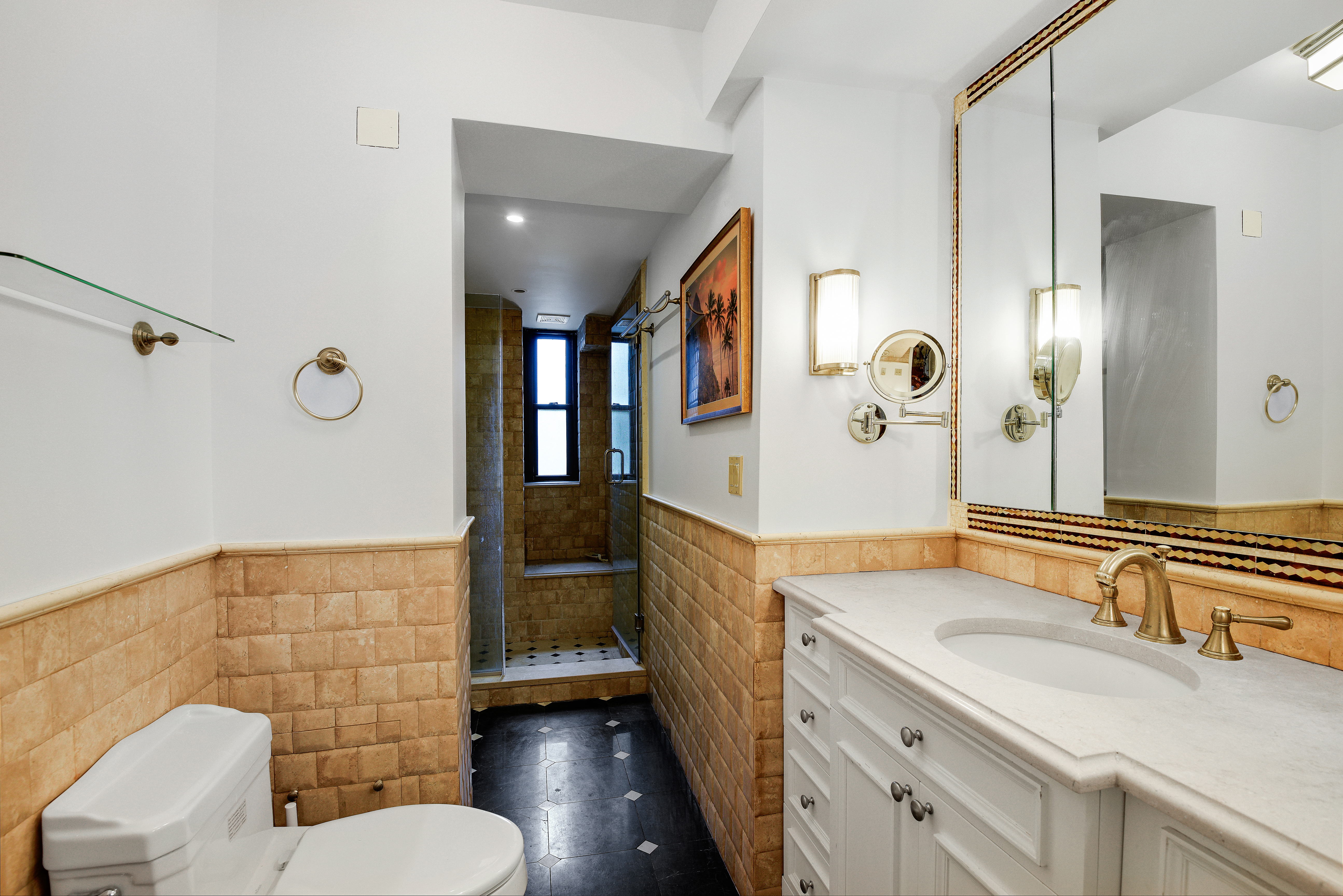 7 Park Avenue, Unit 8A9ABC Manhattan, NY 10016 - Photo 22 of 23 a bathroom with a granite countertop sink toilet and shower