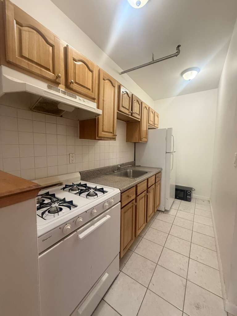 313 Van Buren Street Brooklyn, NY 11221 - Photo 12 of 20 a kitchen with stainless steel appliances granite countertop a stove a sink and a microwave
