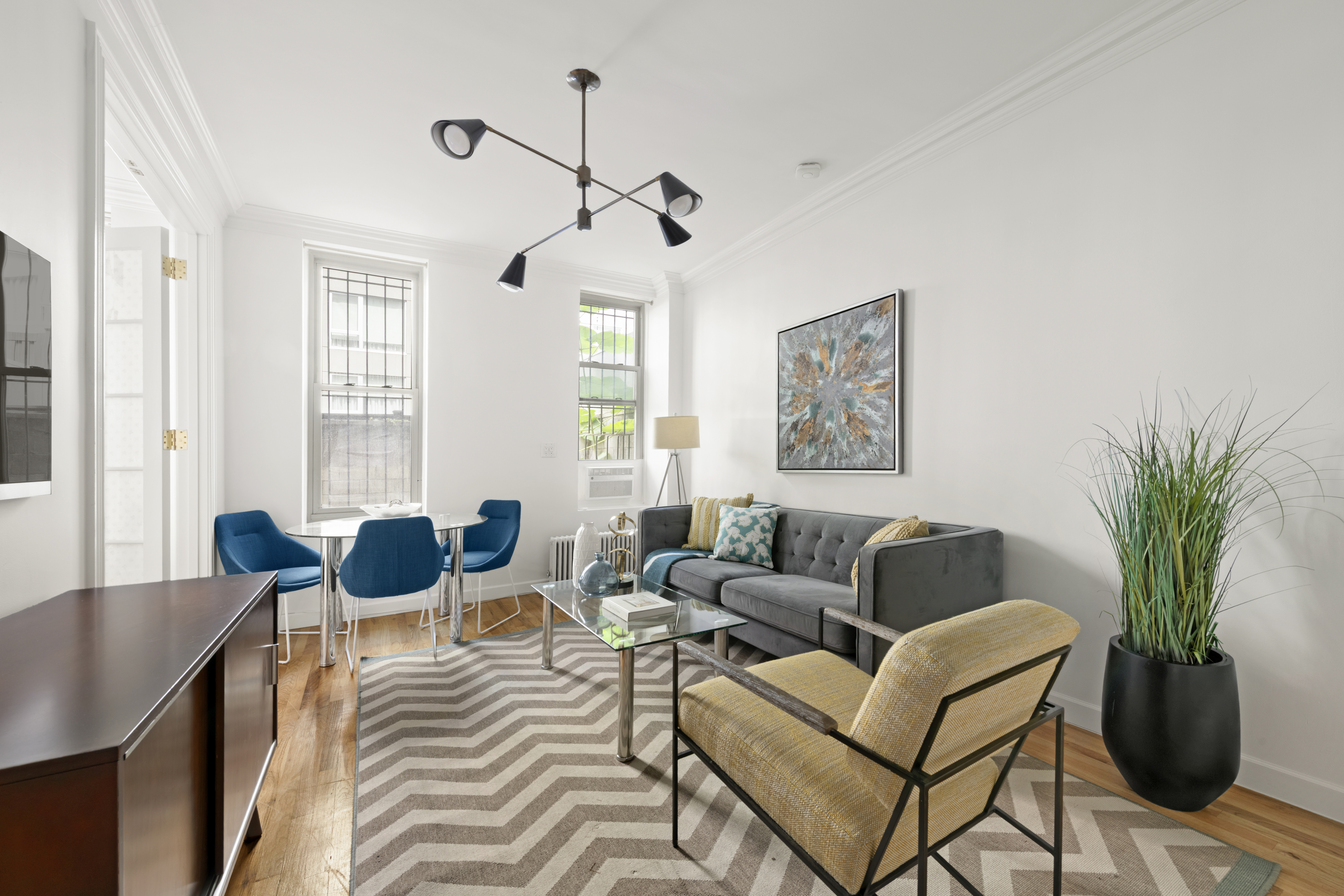 a living room with furniture