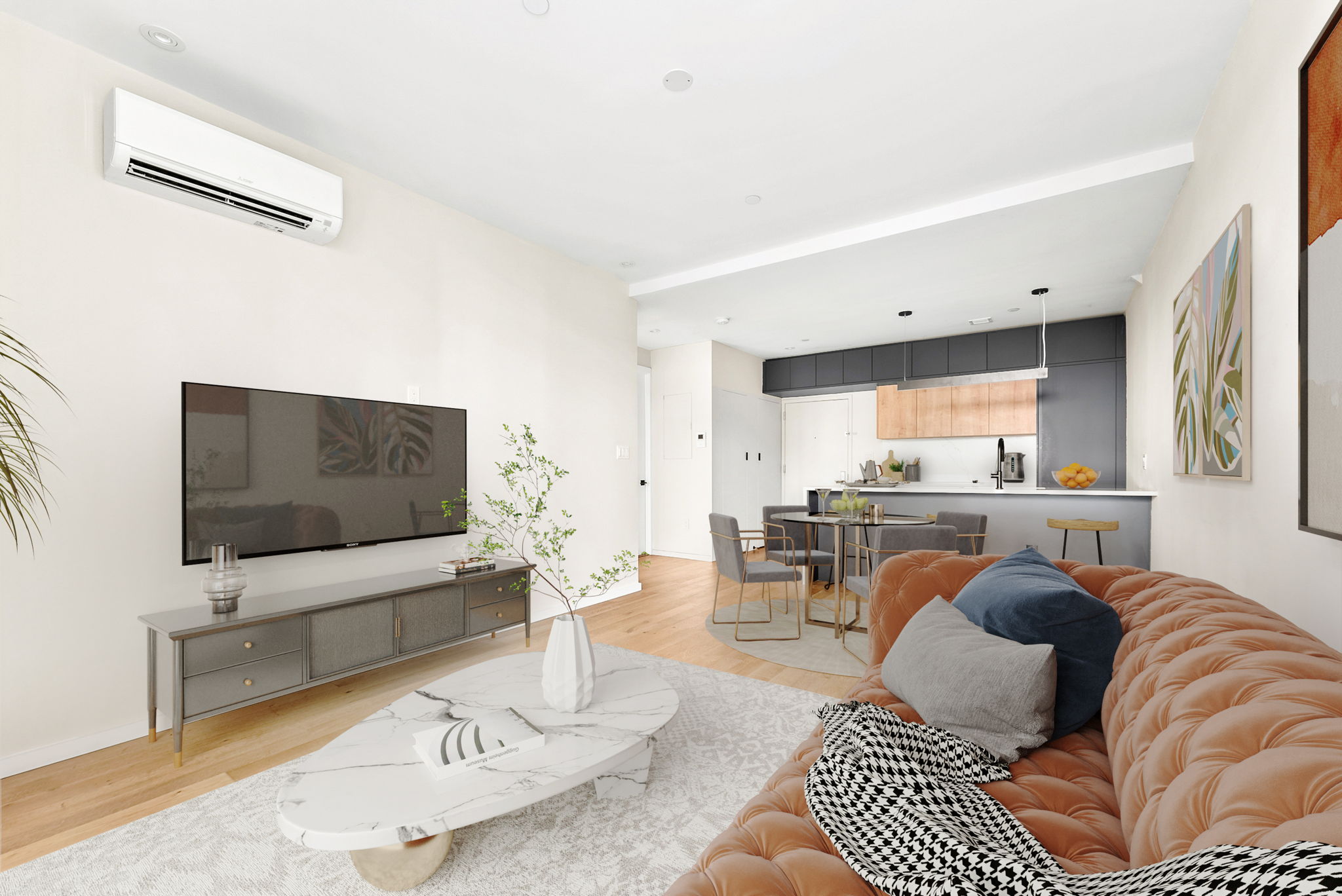 159 East 118th Street, Unit 4B Manhattan, NY 10035 - Photo 4 of 14 a living room with furniture and a flat screen tv