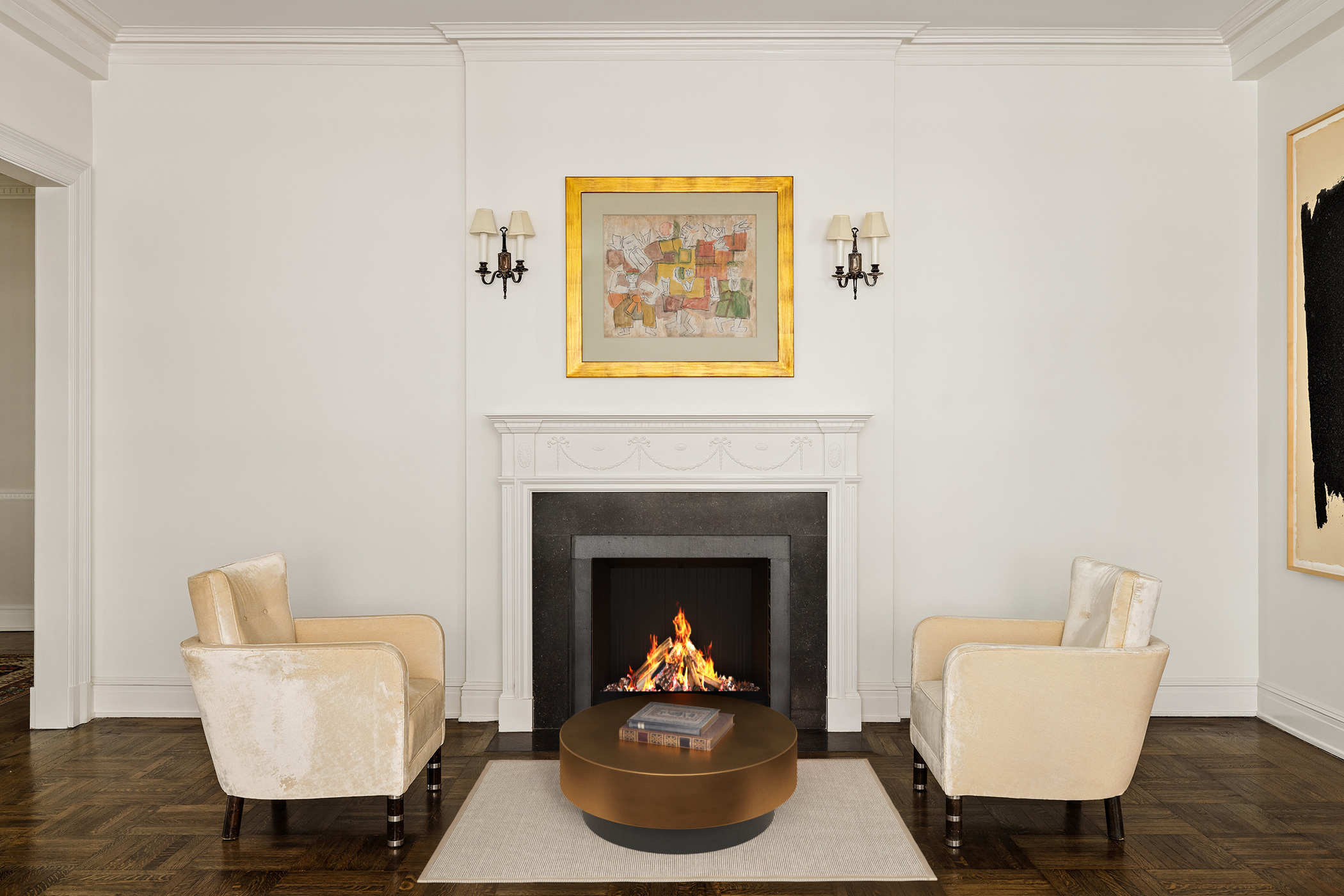 876 Park Avenue, Unit 9N Manhattan, NY 10075 - Photo 2 of 18 a living room with furniture and a fireplace