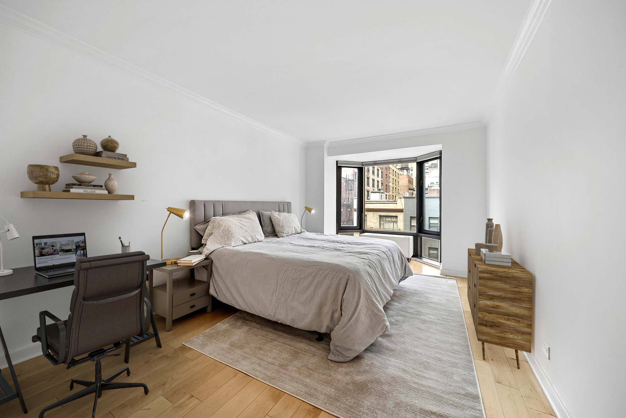 150 East 85th Street, Unit 5F Manhattan, NY 10028 - Photo 3 of 9 a bedroom with a bed and a desk with chair